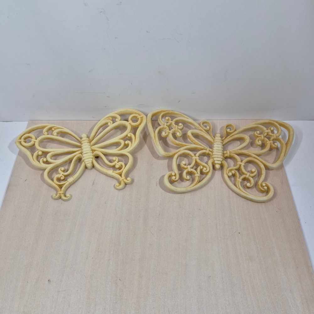 Vintage Cream Ornate Butterfly Wall Decor Set of 2 Ornate Scrollwork Butterflies